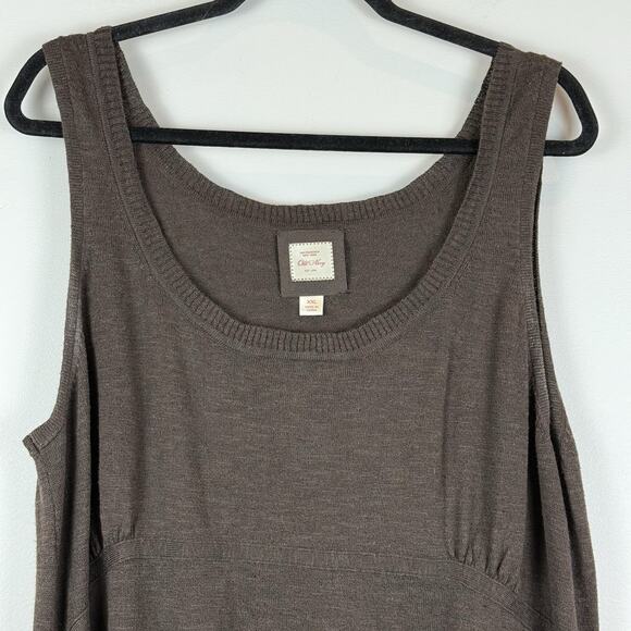Y2K Old Navy Babydoll Tank Top XXL Brown Linen Blend Knit Coastal Boho Festival - Picture 2 of 7